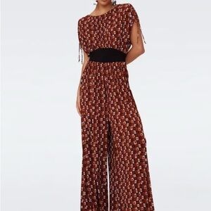 Diane Von Furstenberg Red and Black Patterned Jumpsuit